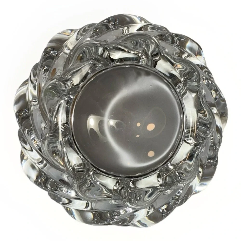 Mikasa Lead Crystal Swirl Votive Candle Holder Clear Glass Scalloped Bowl